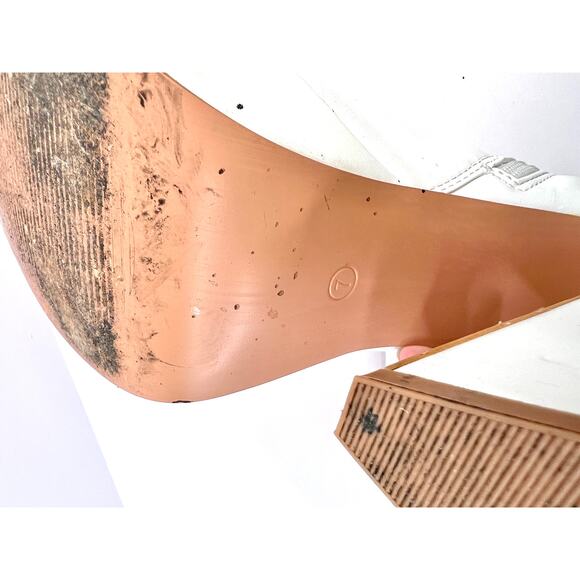 Pretty Little Thing White Platform Boots Size 7 Chunky Heels Square Toe Zip - Picture 14 of 15